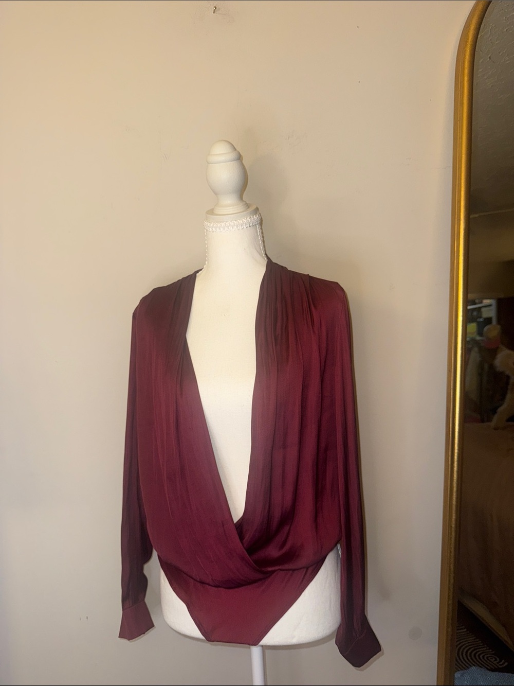 Sincerely Jules Satin Blouse in Wine Ombre